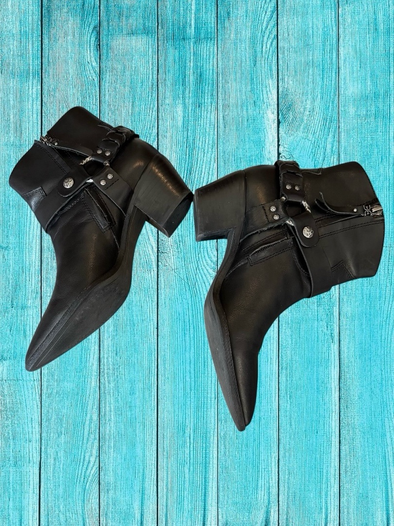 Sam Edelman Riker Vaquero Saddle Black Leather Pointed Toe Harness Ankle Boots